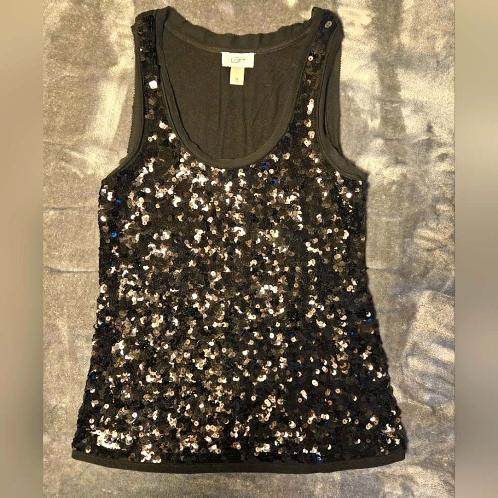 Holiday Party Dazzling Black Sequin Tank Top Size M